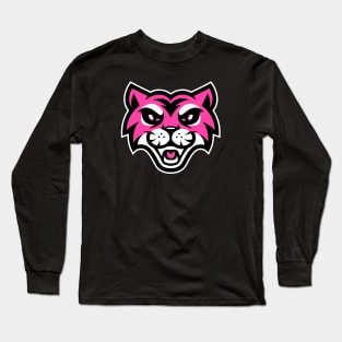 Retro Pink Laughing Tiger Sports Mascot T-shirt: Sporty Fun for All Ages! Long Sleeve T-Shirt